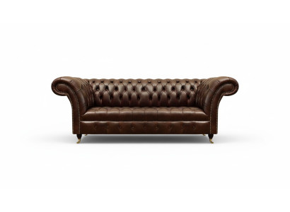 Exclusive Chesterfield Brązowa skórzana sofa Nowoczesny trzyosobowy mebel do siedzenia