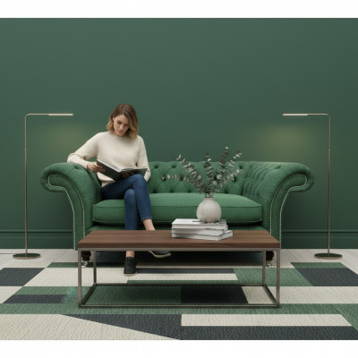 Elegancki fotel Chesterfield w kolorze zielonym do salonu z tkaniny jednoosobowy.