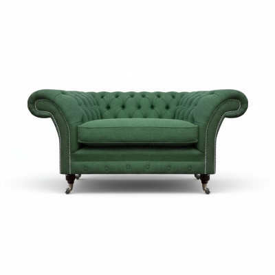 Elegancki fotel Chesterfield w kolorze zielonym do salonu z tkaniny jednoosobowy.