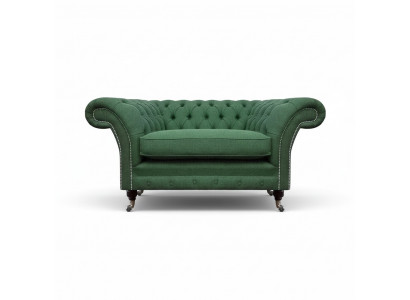 Elegancki fotel Chesterfield w kolorze zielonym do salonu z tkaniny jednoosobowy.