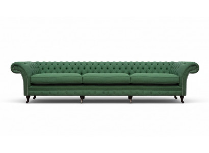 Fotel Chesterfield w kolorze ciemnozielonym, nowoczesny tapicerowany 3-osobowy luksusowy mebel.