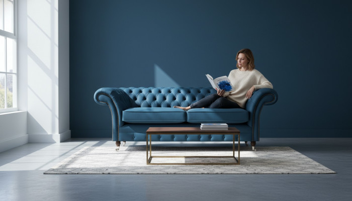 Niebieskie meble wypoczynkowe Chesterfield Luksusowe sofy Designerskie dwuosobowe