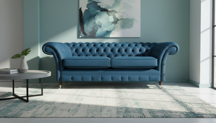 Niebieskie meble wypoczynkowe Chesterfield Luksusowe sofy Designerskie dwuosobowe