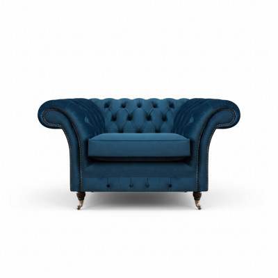 Niebieski fotel wnętrzny Chesterfield z tkaniny tkaniny Meble z tkaniny Luksusowy fotel jednoosobowy.