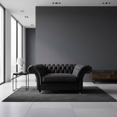 Chesterfield Czarny fotel tapicerowany Luksusowe meble do siedzenia Nowoczesny fotel jednoosobowy
