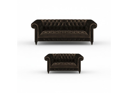 Brązowe meble wypoczynkowe Chesterfield do salonu 2-osobowe, luksusowe 3-osobowe, 2-częściowe.