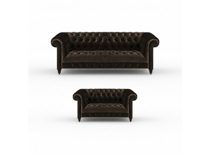 Brązowe meble wypoczynkowe Chesterfield do salonu 2-osobowe, luksusowe 3-osobowe, 2-częściowe.