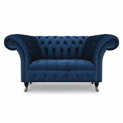 Niebieski dwuosobowy zestaw wypoczynkowy Chesterfield z pokojową sofą luksusowej kanapy.