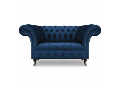 Niebieski dwuosobowy zestaw wypoczynkowy Chesterfield z pokojową sofą luksusowej kanapy.