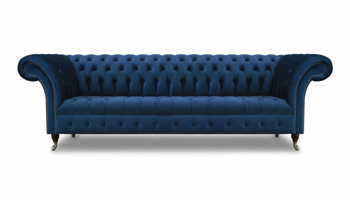 Niebieskie meble Chesterfield z tkaniny projektanta, nowoczesna tkaninowa sofa.