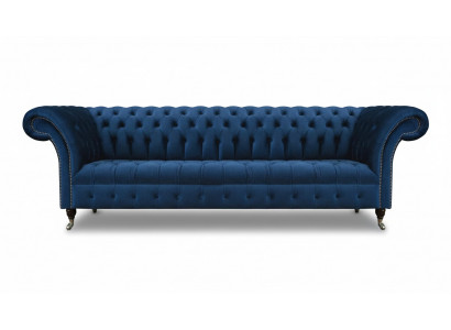 Niebieskie meble Chesterfield z tkaniny projektanta, nowoczesna tkaninowa sofa.