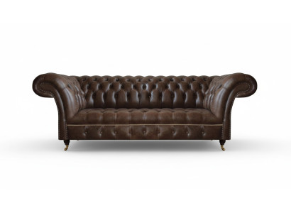 Brązowa sofa Chesterfield z skóry do salonu, projektant sprzętu meblowego.