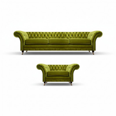 Oliwkowa zielona sofa z tkaniny Chesterfield Luksusowy fotel z tkaniny do salonu