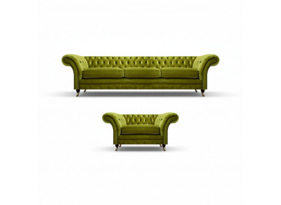 Oliwkowa zielona sofa z tkaniny Chesterfield Luksusowy fotel z tkaniny do salonu