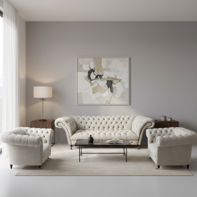 Luksusowe meble Chesterfield projektanta 2x fotel do oparcia i nowoczesna trzyosobowa kanapa.