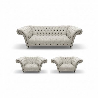Luksusowe meble Chesterfield projektanta 2x fotel do oparcia i nowoczesna trzyosobowa kanapa.