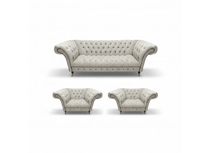 Luksusowe meble Chesterfield projektanta 2x fotel do oparcia i nowoczesna trzyosobowa kanapa.