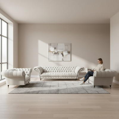 Biała zestaw mebli tapicerowanych Chesterfield Sofa 3-częściowa sofa designerska