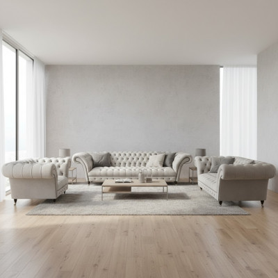 Biała zestaw mebli tapicerowanych Chesterfield Sofa 3-częściowa sofa designerska