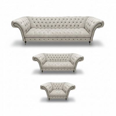 Biała zestaw mebli tapicerowanych Chesterfield Sofa 3-częściowa sofa designerska