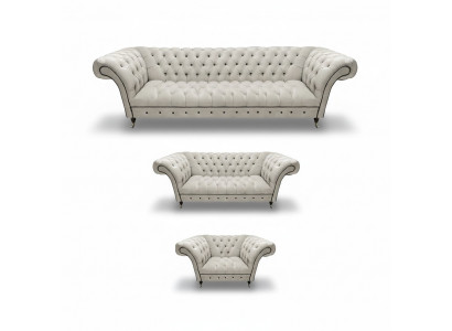 Biała zestaw mebli tapicerowanych Chesterfield Sofa 3-częściowa sofa designerska
