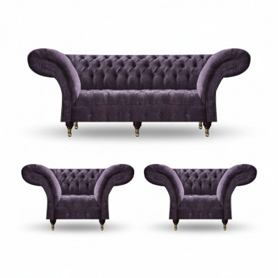 Lila Chesterfield zestaw wypoczynkowy do salonu 3-osobowy, 2x fotel projektanta