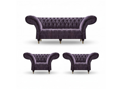 Lila Chesterfield zestaw wypoczynkowy do salonu 3-osobowy, 2x fotel projektanta