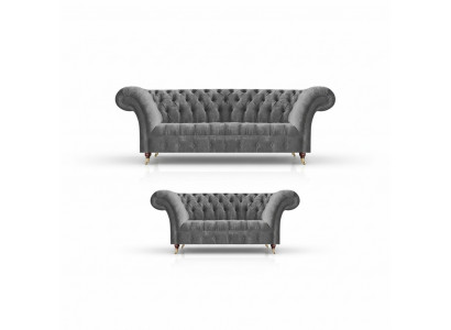 Salon Szare sofy Chesterfield Komplet 3-osobowa dwuosobowa
