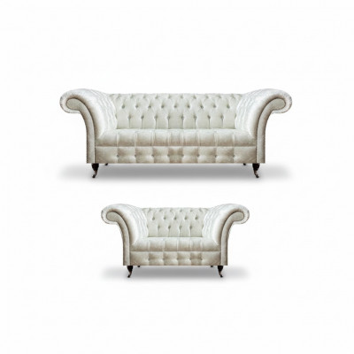 Kompletne białe zestaw mebli Chesterfield - nowoczesna sofa 3-osobowa luksusowa 2-osobowa.