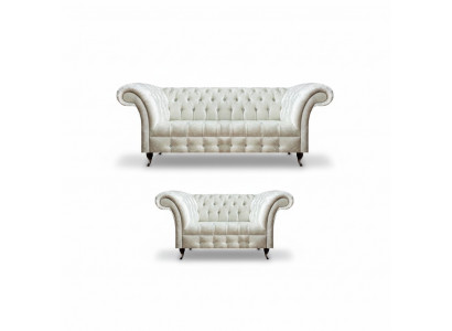 Kompletne białe zestaw mebli Chesterfield - nowoczesna sofa 3-osobowa luksusowa 2-osobowa.