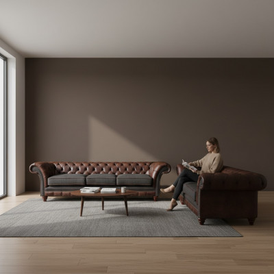Chesterfield brązowo-szary salon zestaw kanapowy Nowoczesne sofy 2-częściowy
