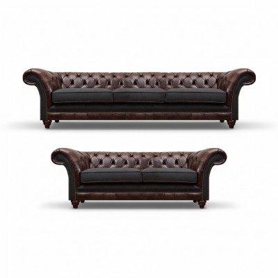 Chesterfield brązowo-szary salon zestaw kanapowy Nowoczesne sofy 2-częściowy