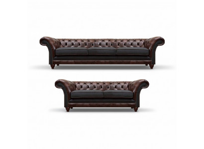 Chesterfield brązowo-szary salon zestaw kanapowy Nowoczesne sofy 2-częściowy