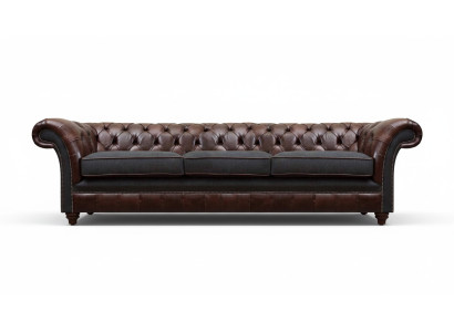 Brązowo-szare trzyosobowe sofy chesterfield do salonu, luksusowa kanapa