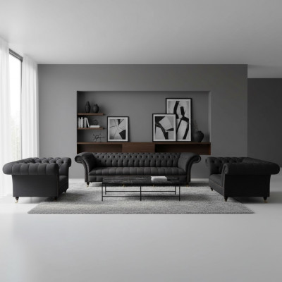 Kompletne czarne zestawienie Chesterfield Designer sofa dwuosobowa