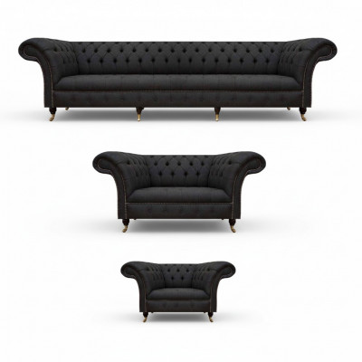 Kompletne czarne zestawienie Chesterfield Designer sofa dwuosobowa