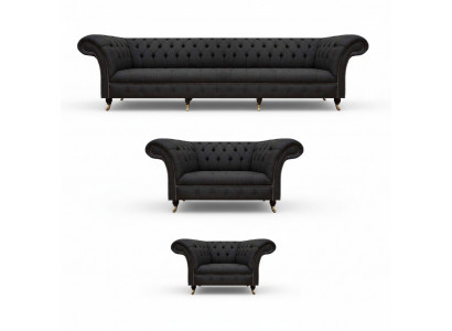 Kompletne czarne zestawienie Chesterfield Designer sofa dwuosobowa
