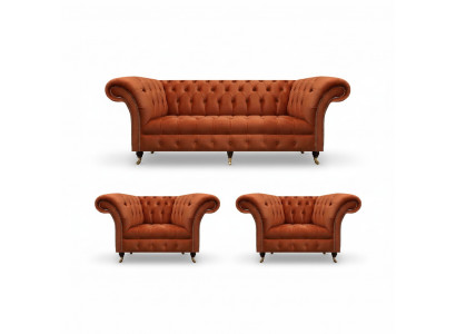 Pokój dzienny Brązowa zestaw mebli Chesterfield 2 fotele 3-osobowa sofa 3 elementy