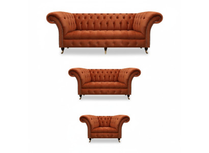 Brązowe meble Chesterfield do salonu, wygodne kanapy designerskie, 3-częściowy zestaw.