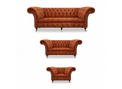 Brązowe meble Chesterfield do salonu, wygodne kanapy designerskie, 3-częściowy zestaw.