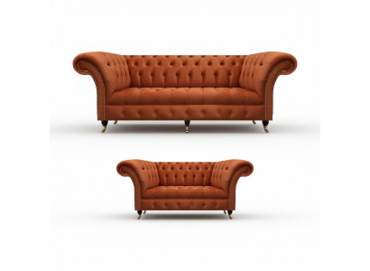 Chesterfield Brązowy zestaw sofowych Markowe sofy tapicerowane Designer Set 2 częściowy
