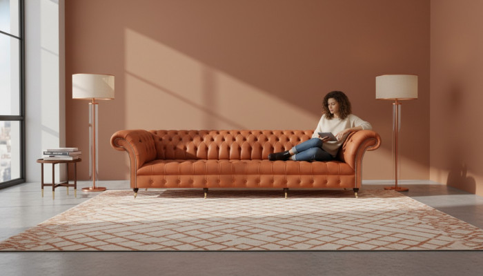Chesterfield Brąowa Sofa Sofa design Meble tapicerowane do salonu
