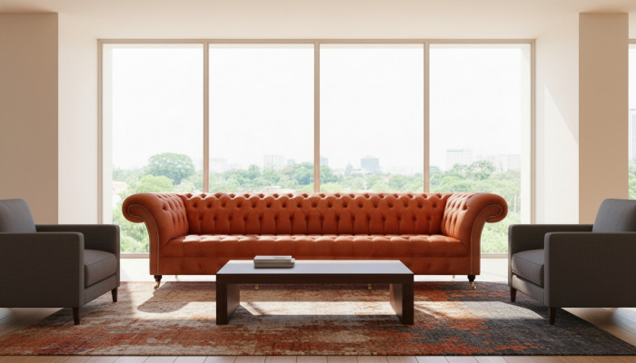 Chesterfield Brąowa Sofa Sofa design Meble tapicerowane do salonu