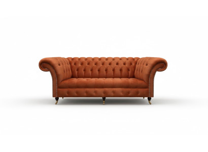 Brązowa sofa Chesterfield, nowoczesna sofa 3-osobowa, luksusowe meble do siedzenia.