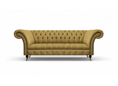 Chesterfield żółta kanapa w salonie Trzyczęściowy luksusowy elegancki mebel