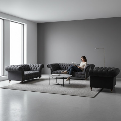 Czarna zestaw mebli tapicerowanych Chesterfield Textilgarnitur Sofy kanapy
