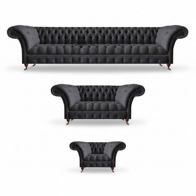 Czarna zestaw mebli tapicerowanych Chesterfield Textilgarnitur Sofy kanapy