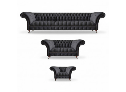 Czarna zestaw mebli tapicerowanych Chesterfield Textilgarnitur Sofy kanapy