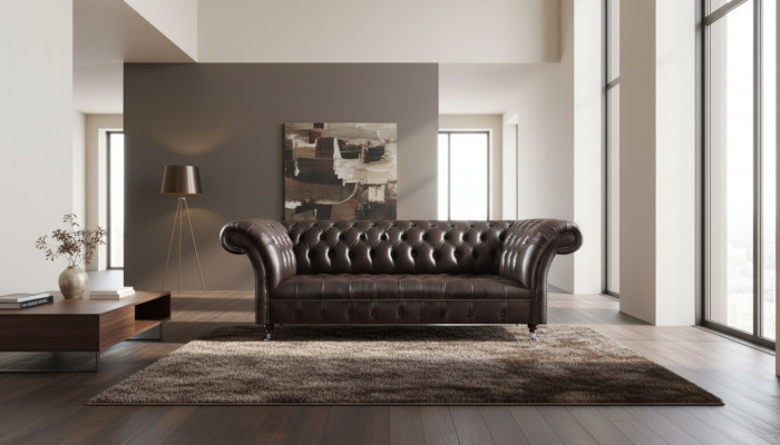 Chesterfield Meble z skóry Luksusowa trzyosobowa sofa Salon Eleganckie kanapy