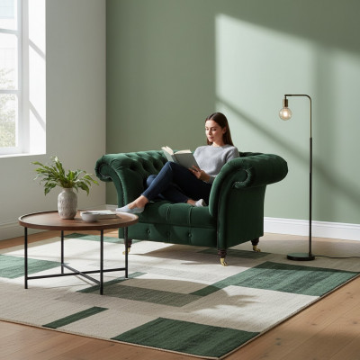 Chesterfield zielony fotel Tkaninowy fotel Krzesło obiciowe Meble do salonu